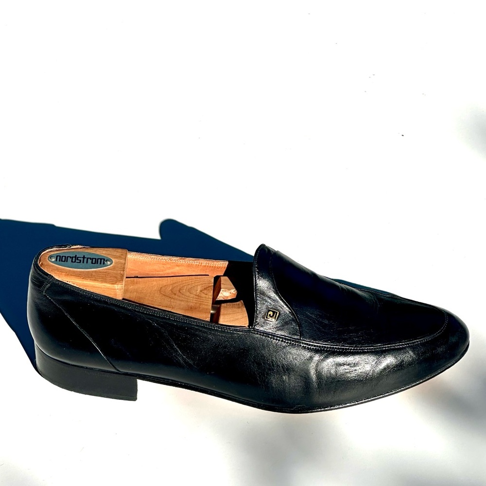 Pierre Cardin Men’s Black Leather Slip-On Loafers, 10.5 M